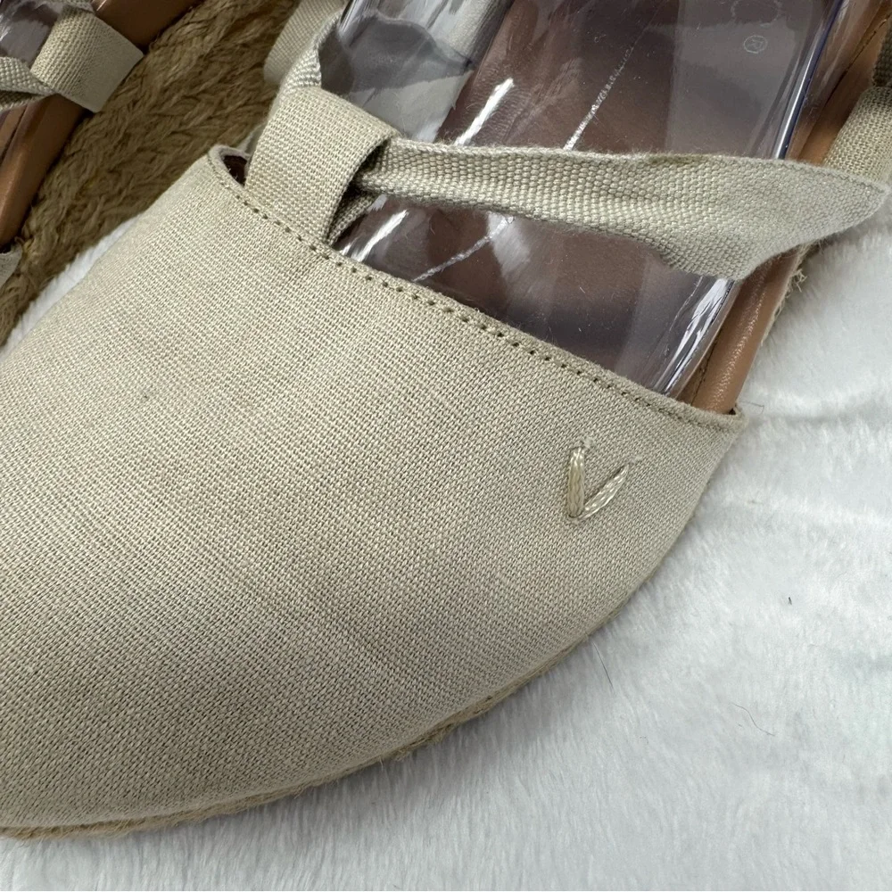 Vionic Kaitlyn Women's‎ Wedge Orthotic Sandal Oat Beige Canvas Size 8 Tie Strap
